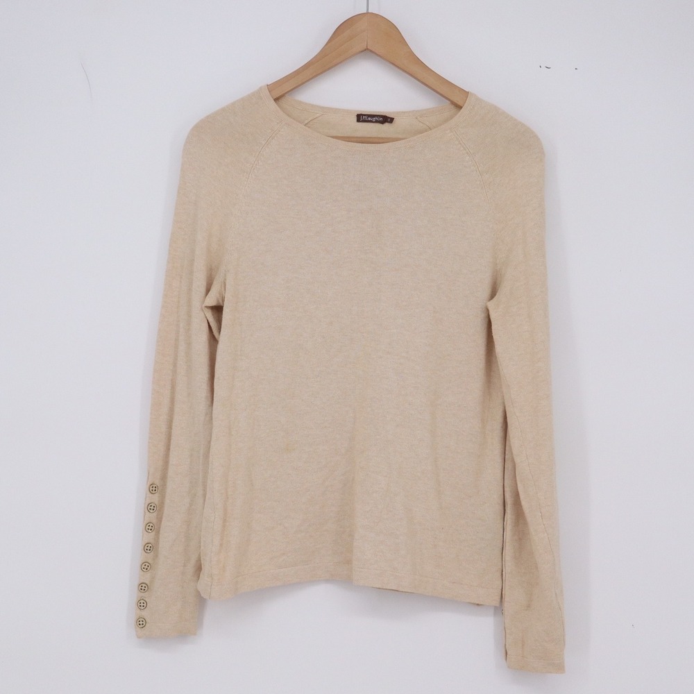 J.McLaughlin Top Womens S Raglan Sleeve Beige Button Cuff Knit Excellent